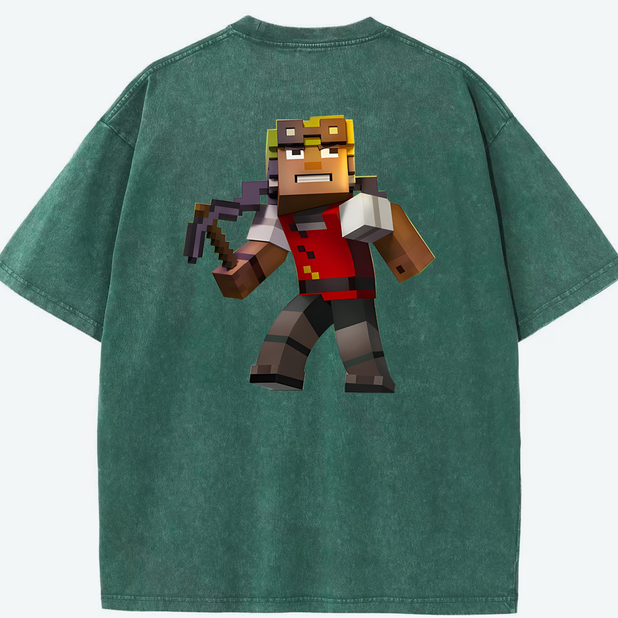 （画像用） マインクラフト ブロックの世界 Minecraft MC Block world 綿100% ヴィンテージ風 半袖Tシャツ（背面プリント）